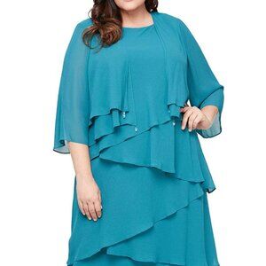 NWT Alex Evenings 8492001 Mother of the Bride Dress Teal size 16W